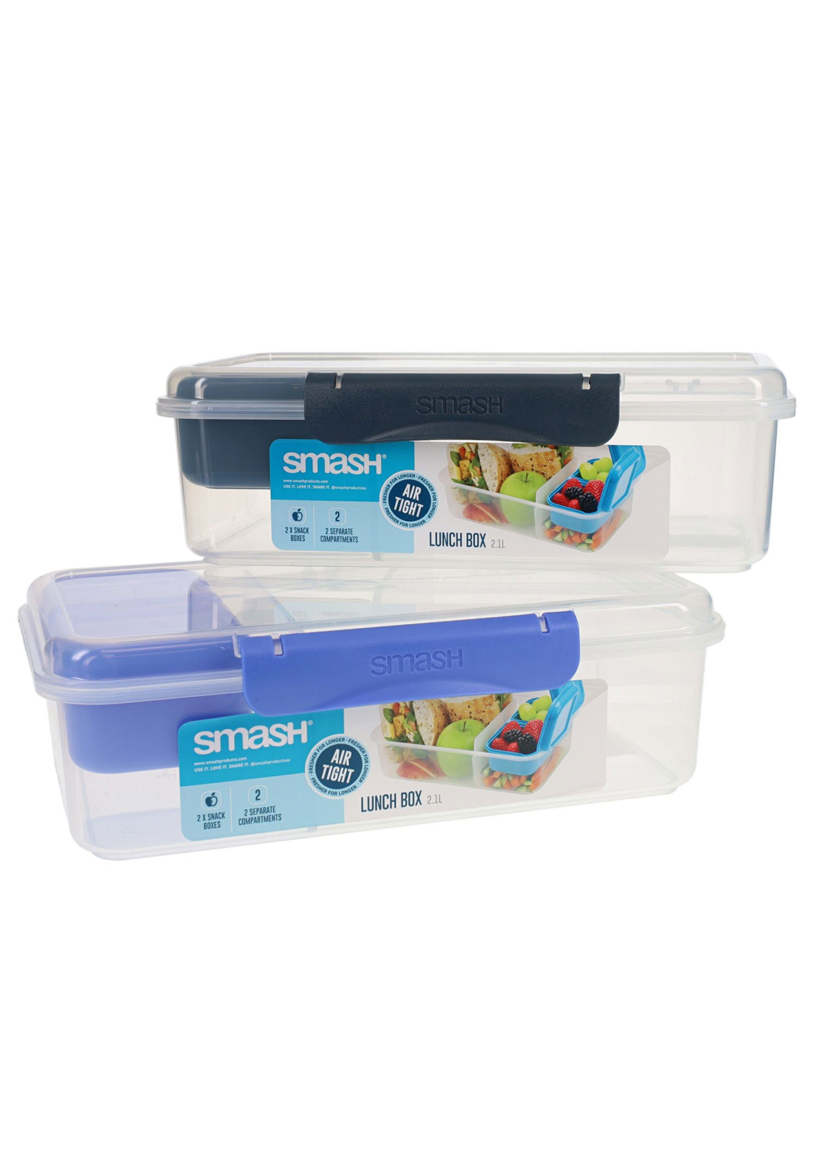 2.1l Leakproof Lunchbox With Removable Compartment 2 Asst