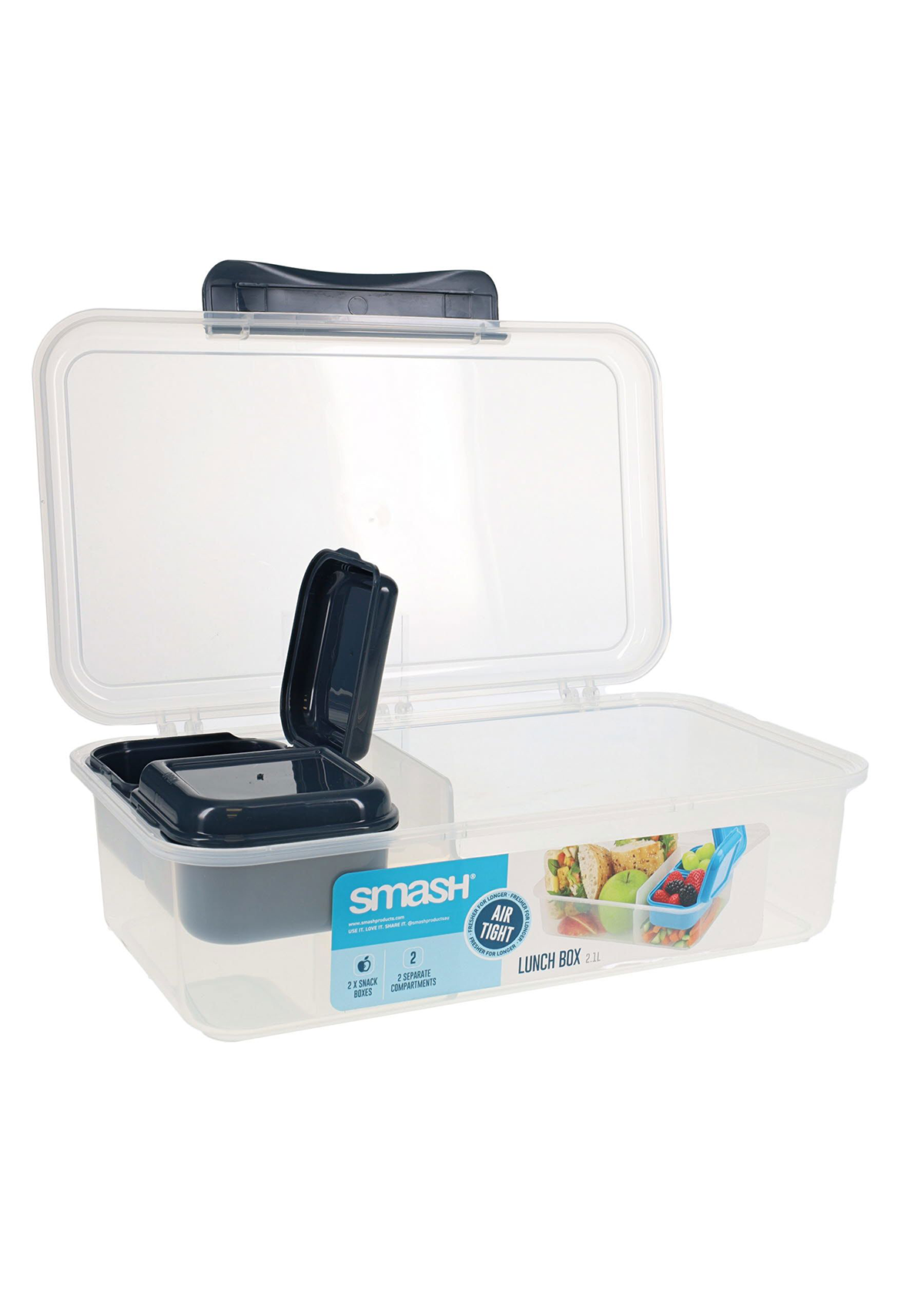 2.1l Leakproof Lunchbox With Removable Compartment 2 Asst