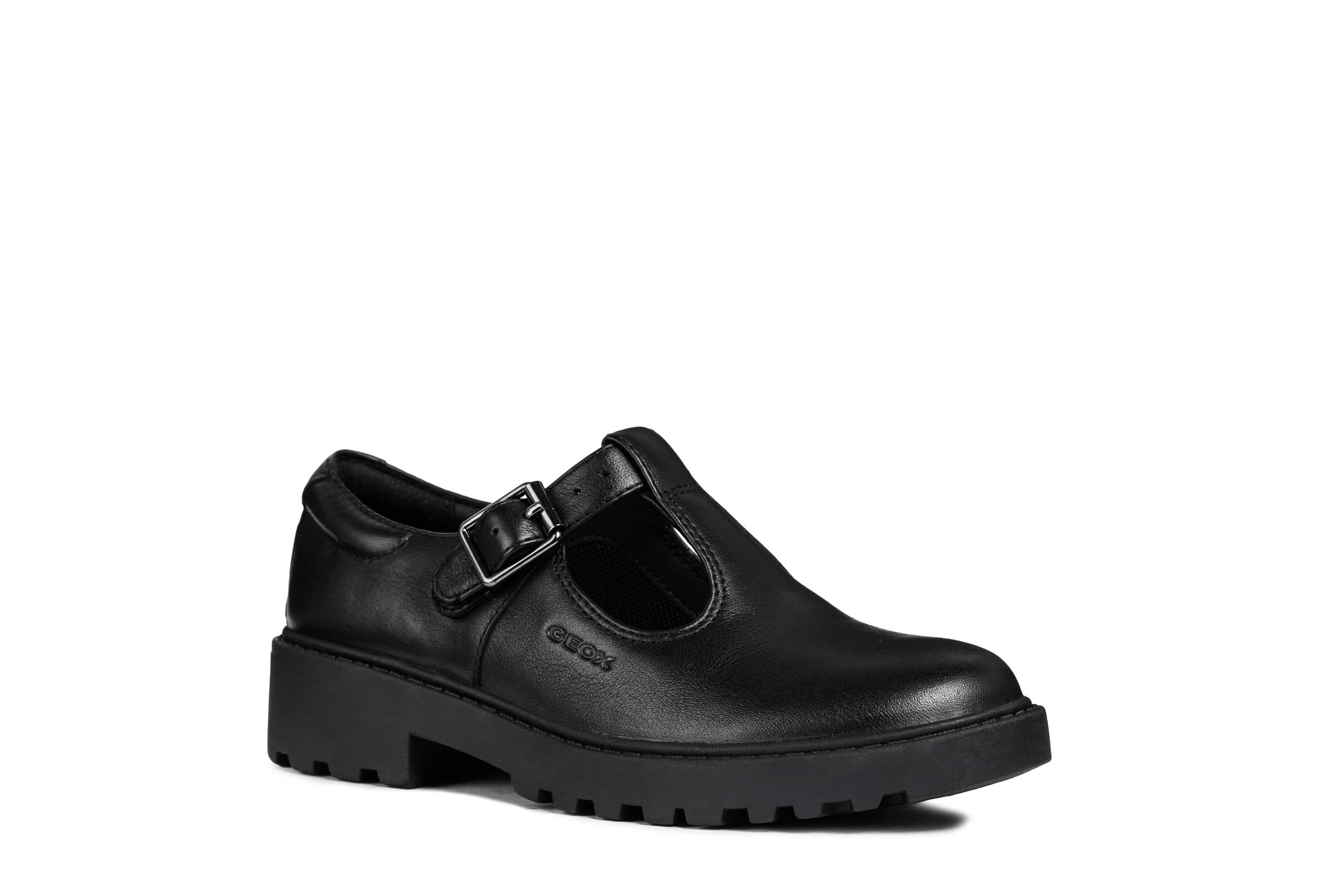 Geox Girls School Shoes CASEY Black Leather Buckle