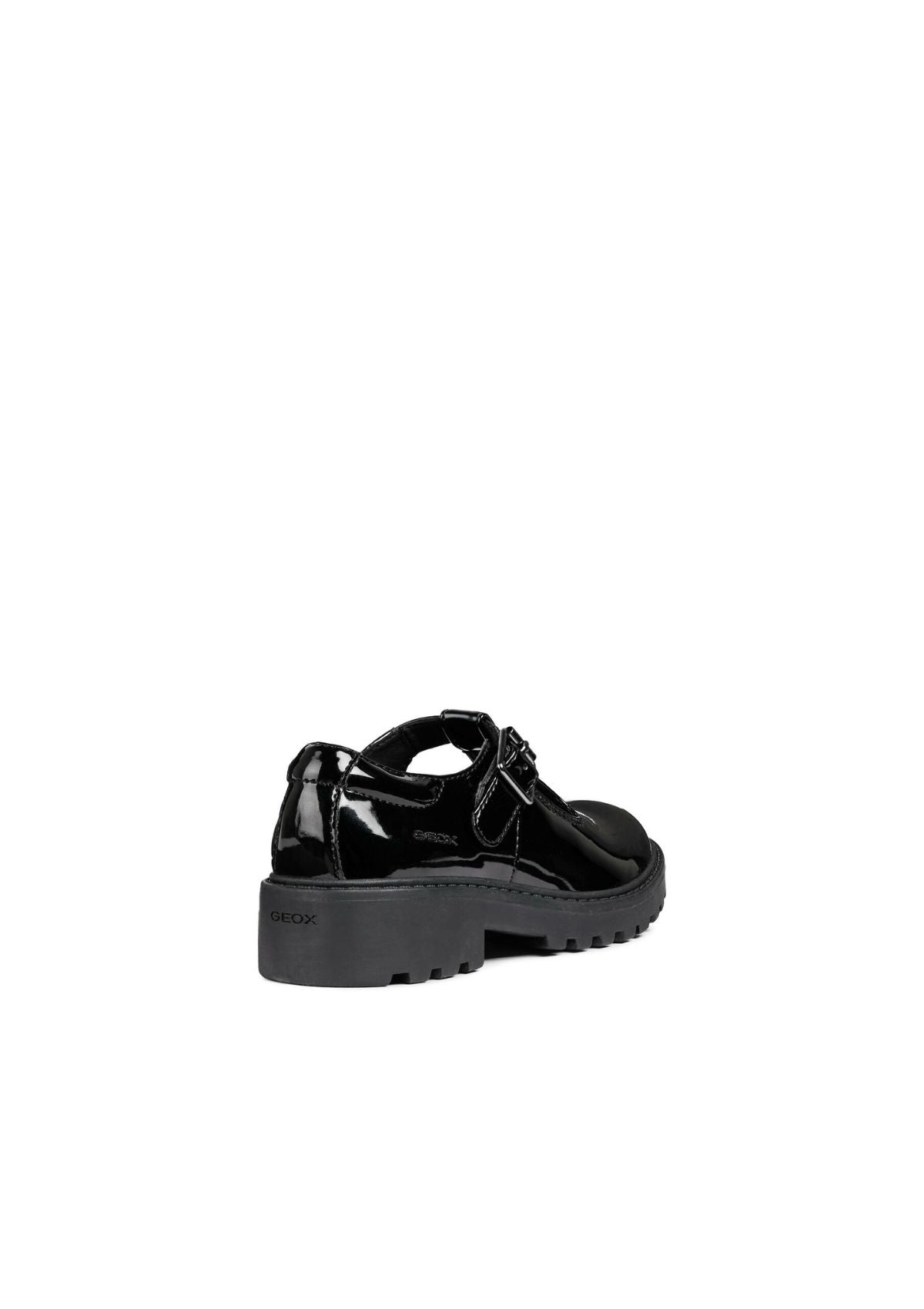 Geox Girls School Shoes CASEY Black Patent Buckle side back