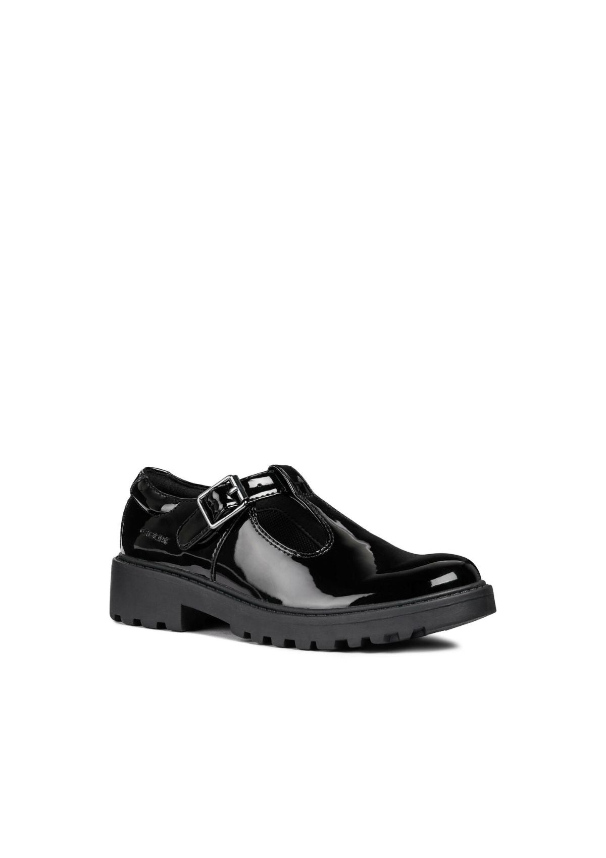 Geox Girls School Shoes CASEY Black Patent Buckle side front