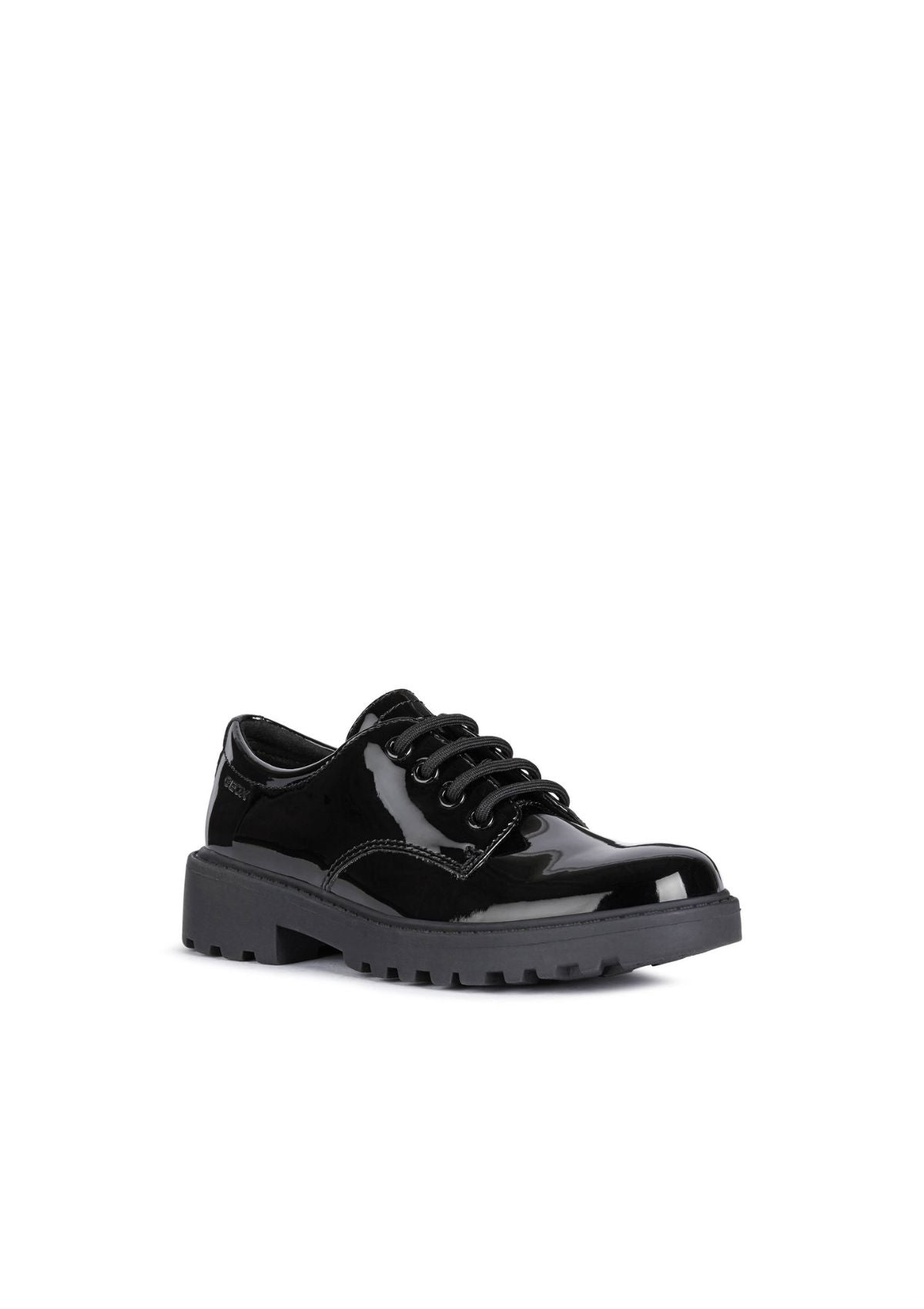 Geox Girls School Shoes CASEY Black Patent Laced side front