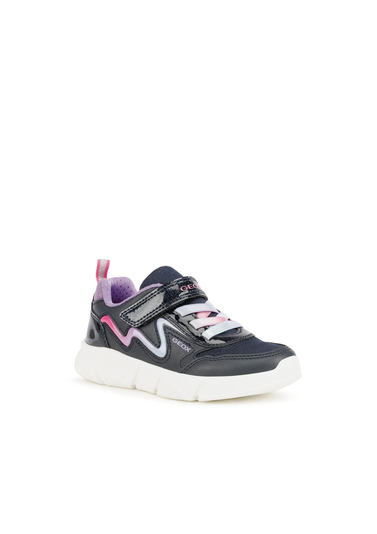 Geox Girls Trainers ARIL Lights-up Navy Lilac side front