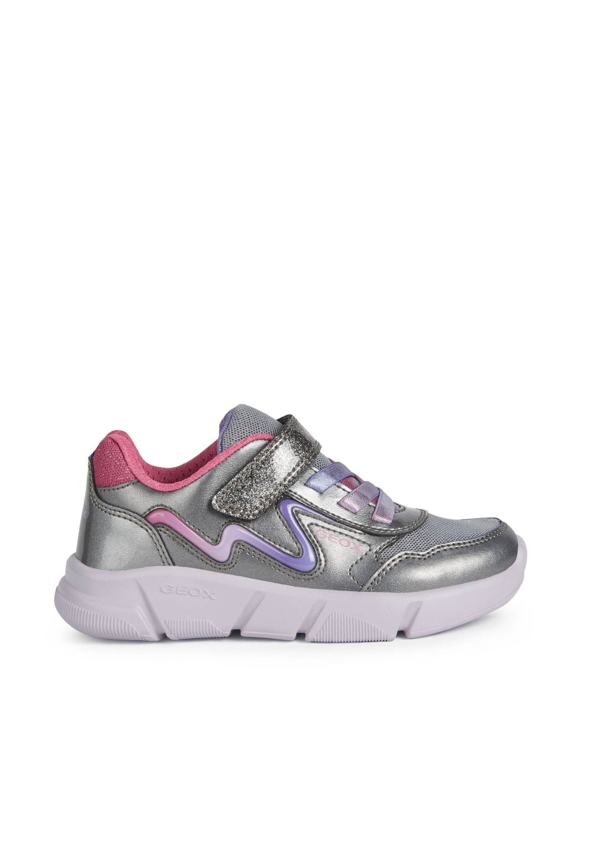 Geox Girls Trainers ARIL Lights-up Silver Lilac side
