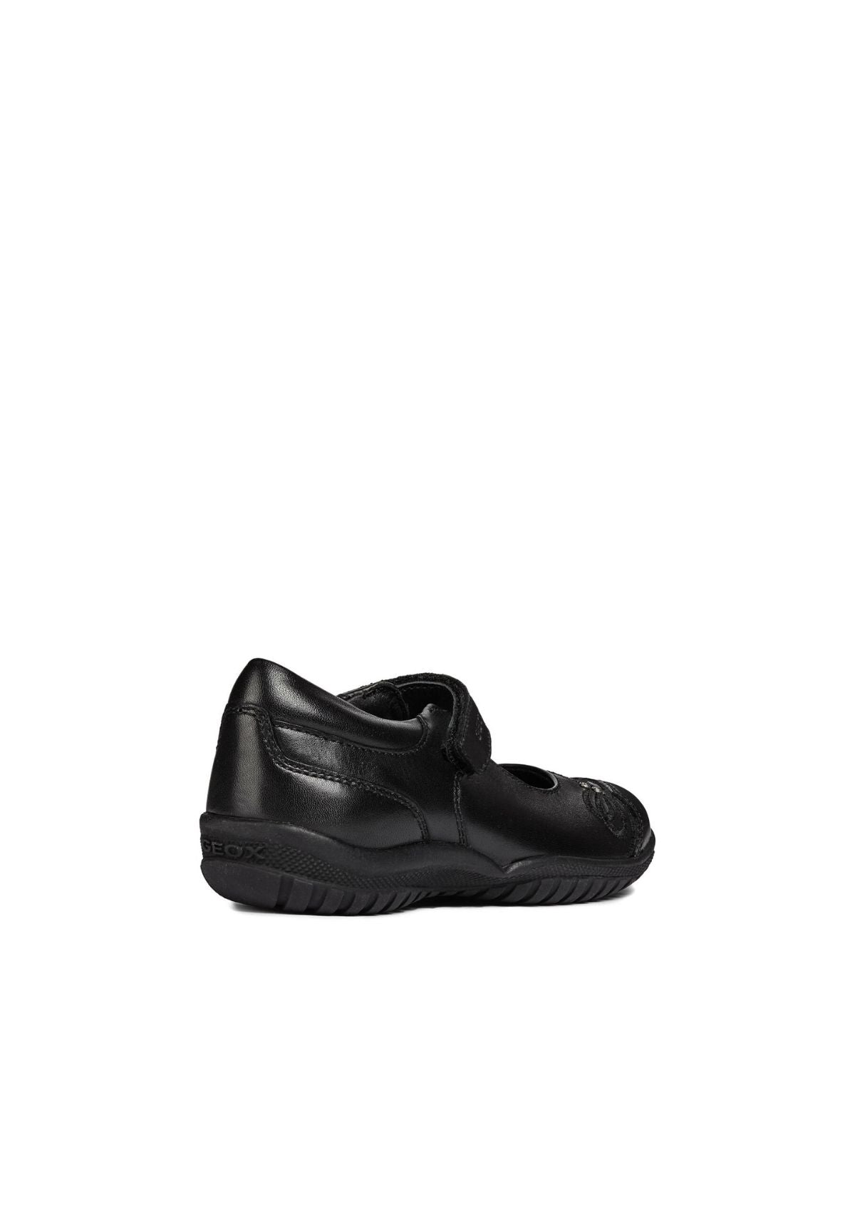 Geox Junior Girls School Shoes Shadow Black Velcro side back