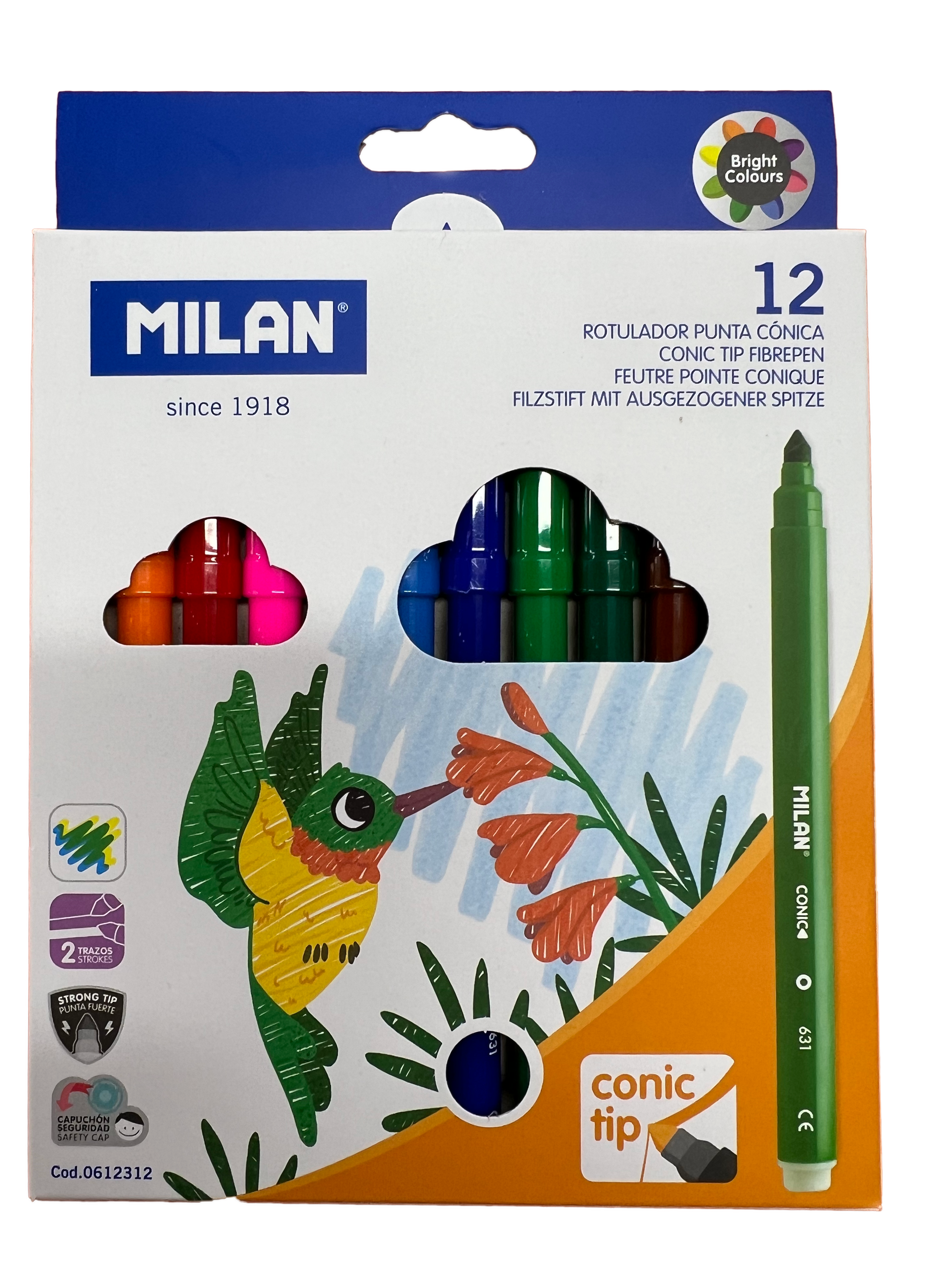 Milan Conic Chunky Tip Large Fibre Tips, box of 12 Colours