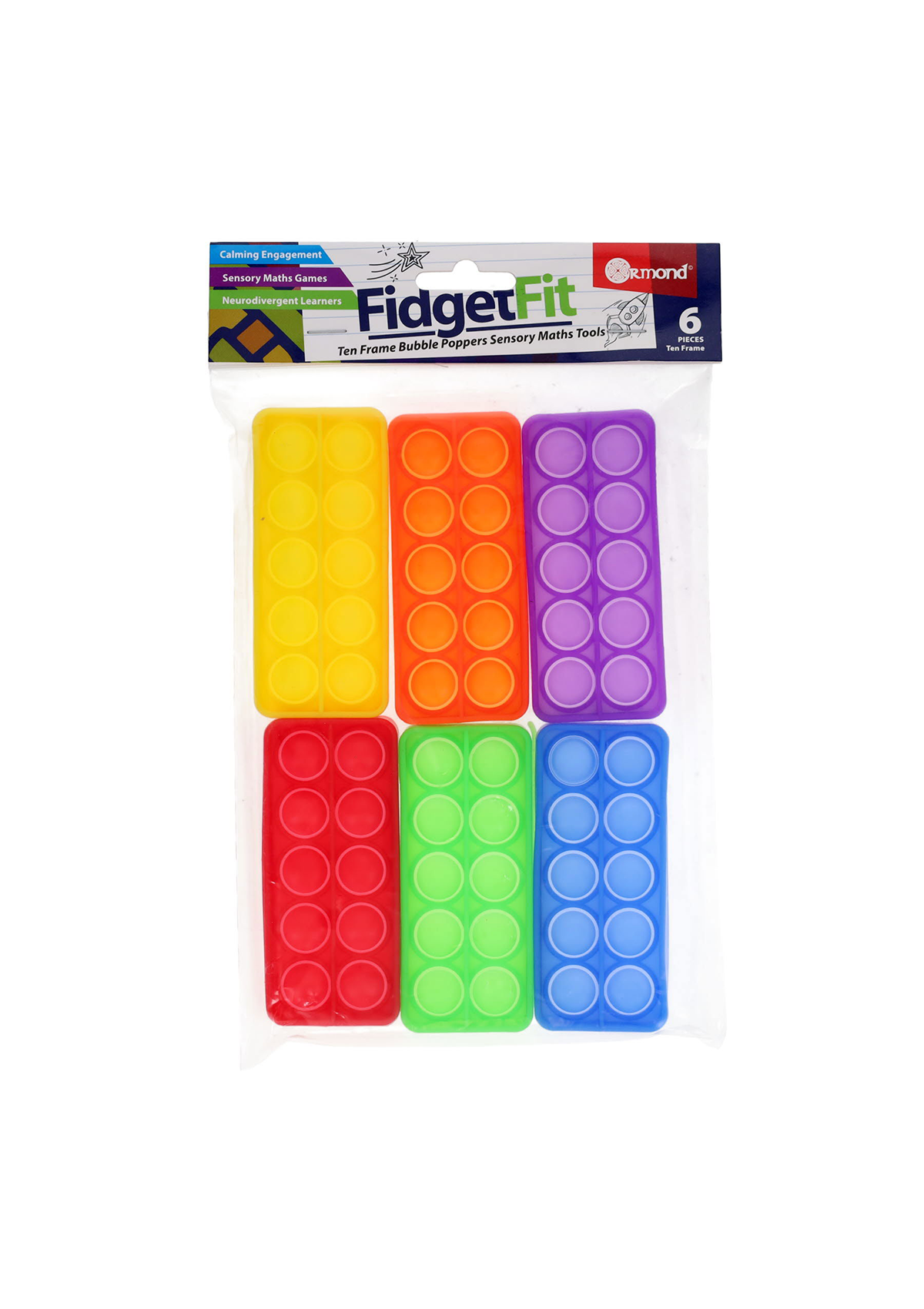 Pkt.6 Fidget Fit Ten Frame Bubble Poppers Sensory Maths Tools