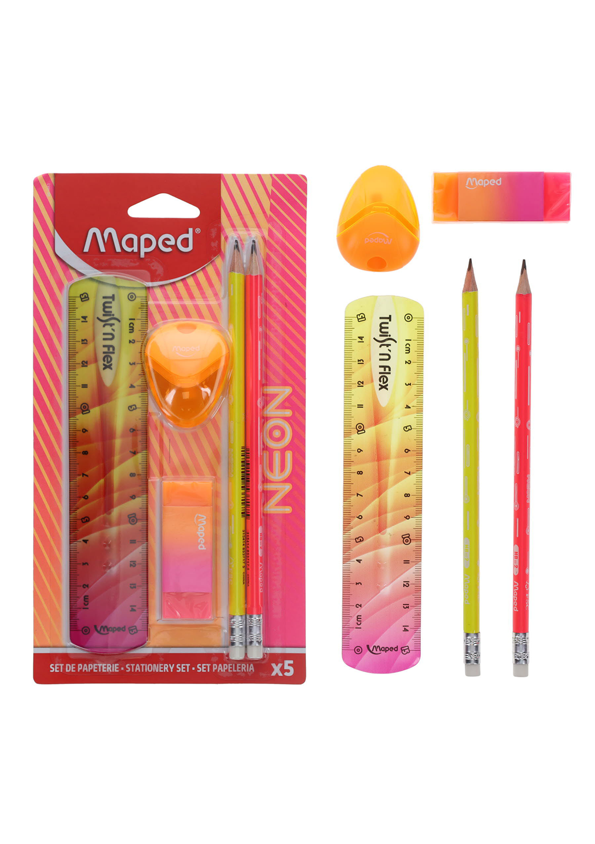 5pce Stationery Set - Neon