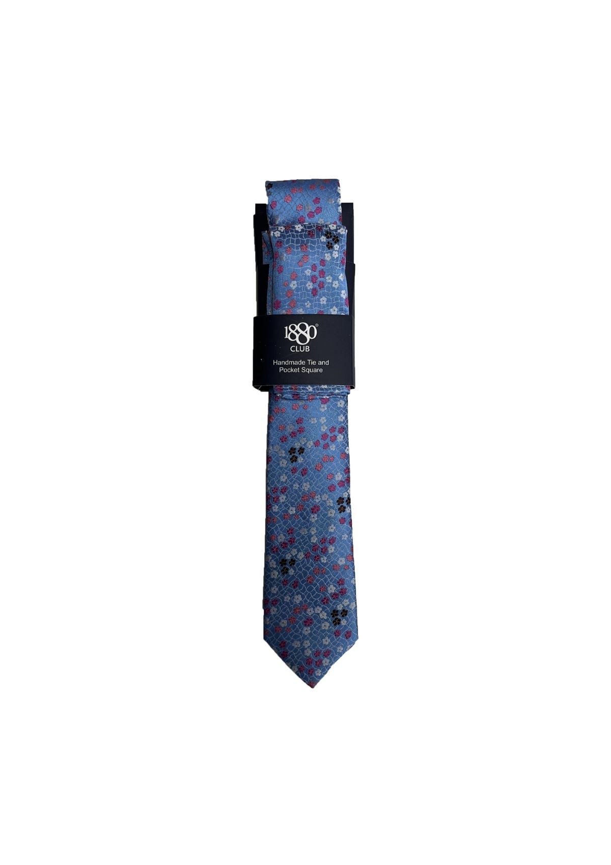1880 Club Floral Navy Tie and Pocket Square Set