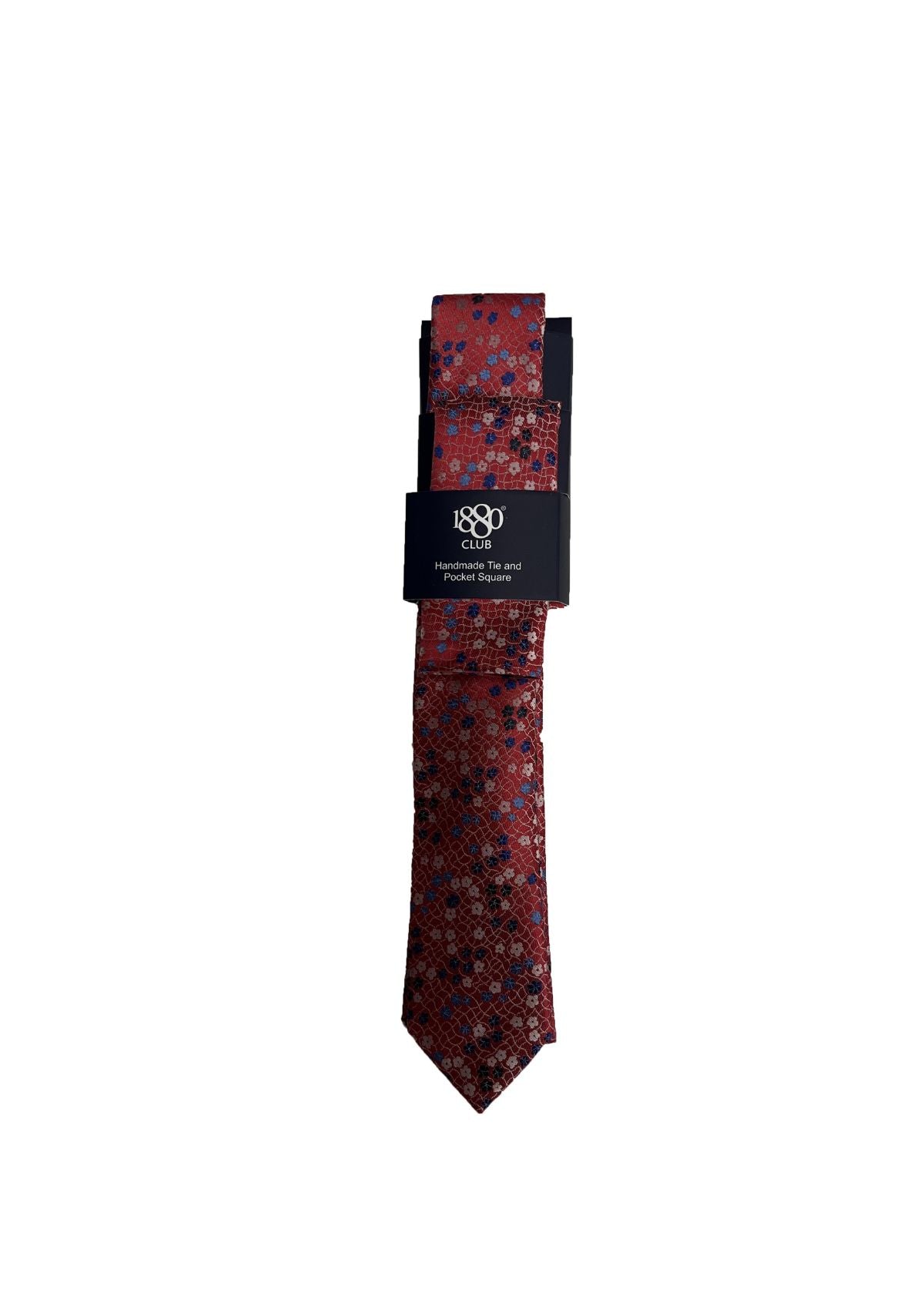 1880 Club Floral Red Tie and Pocket Square Set