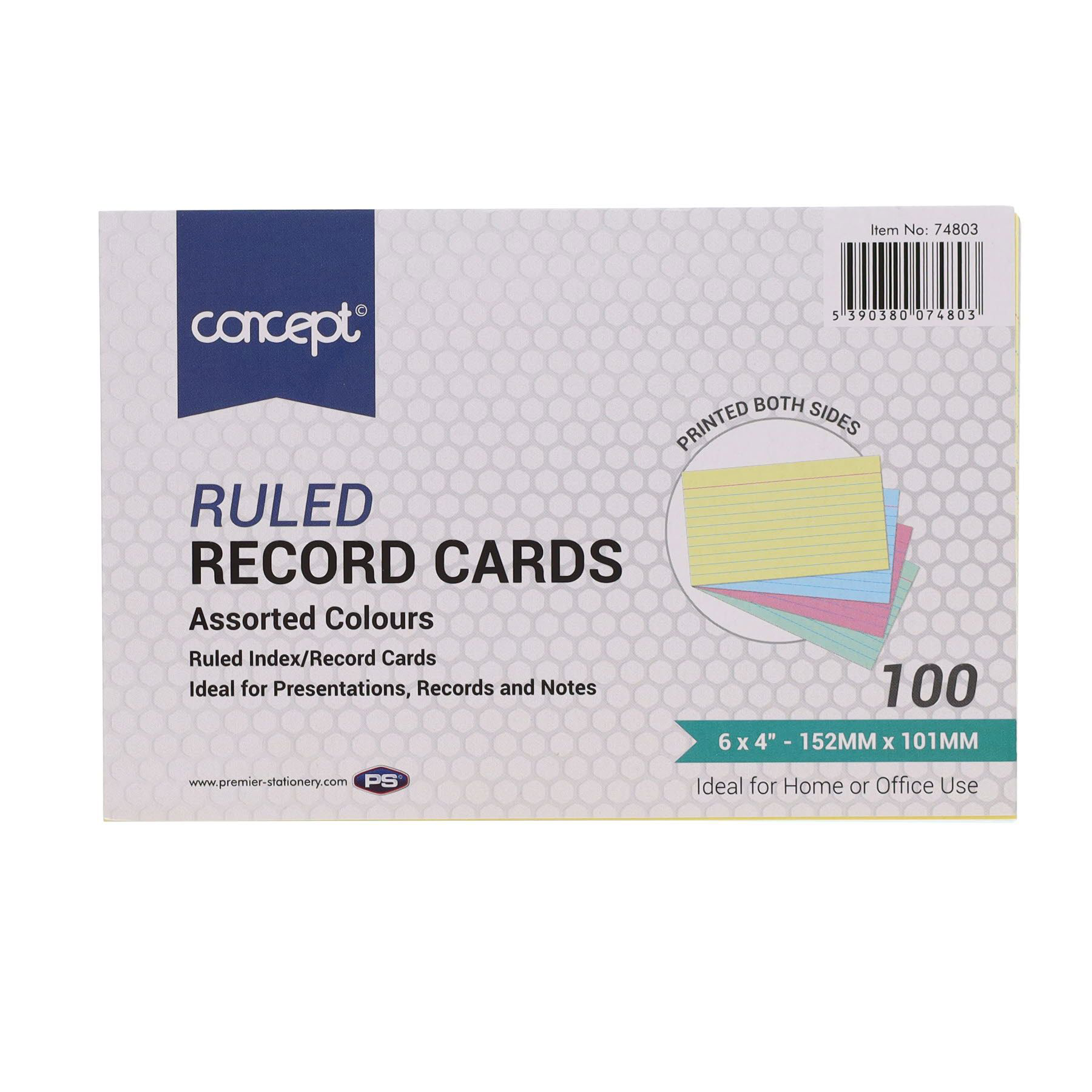 Pkt.100 6"X4" Ruled Record Cards - Colour