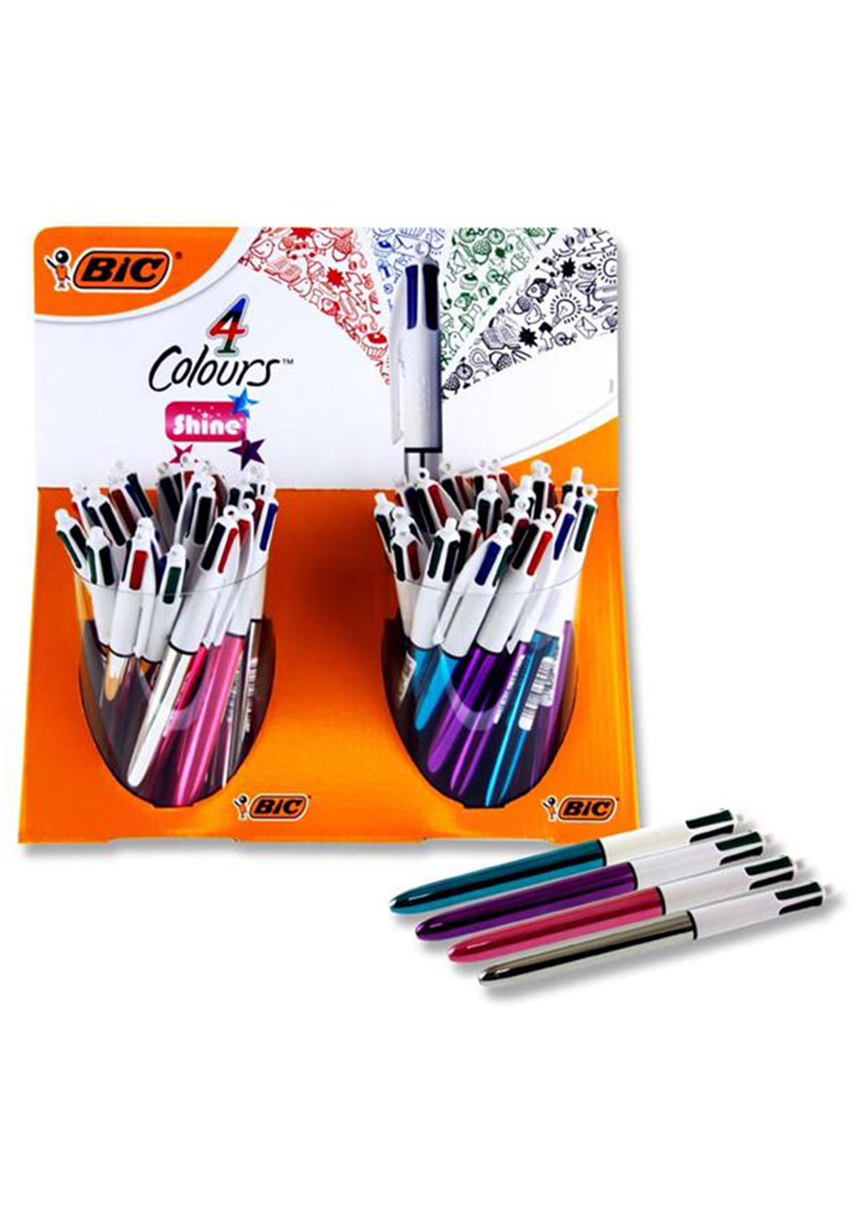 4 Colour Ballpoint Pen - Shine 4 Asst Cdu