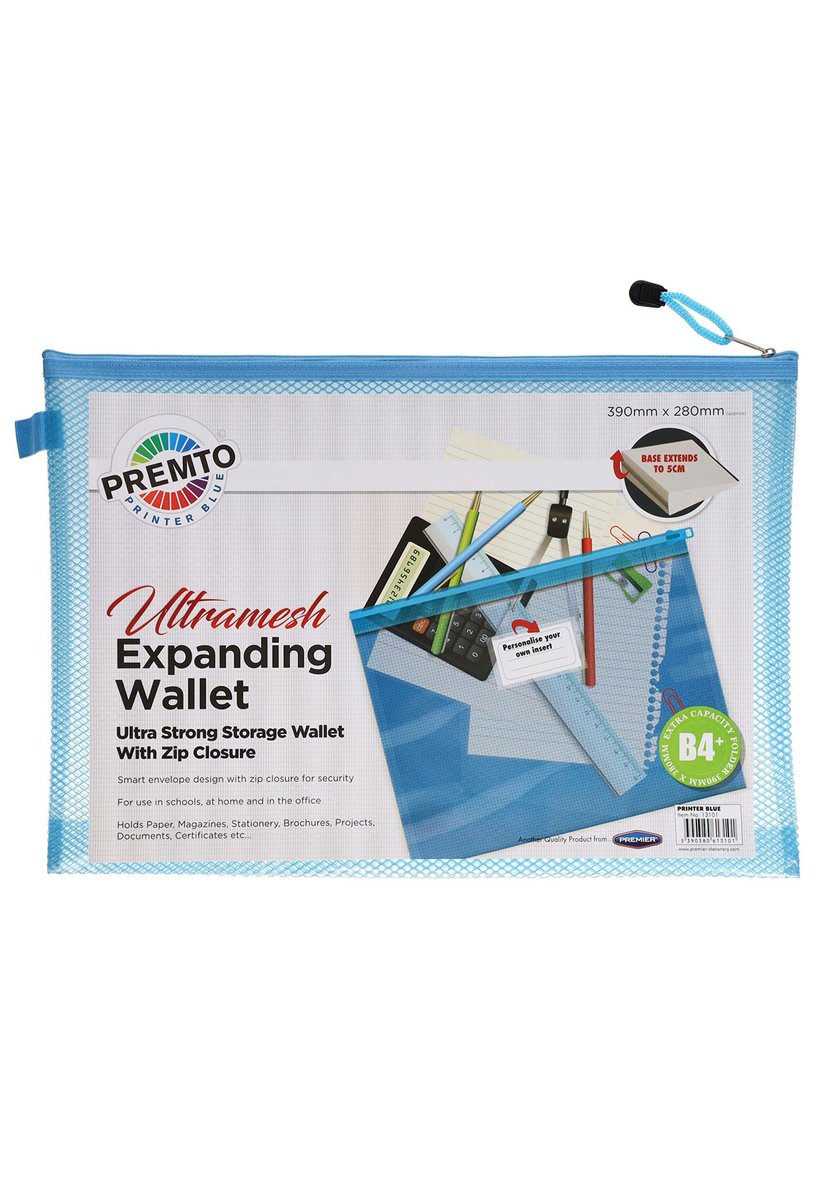 B4+ Ultramesh Expanding Storage Wallet - Printer Blue