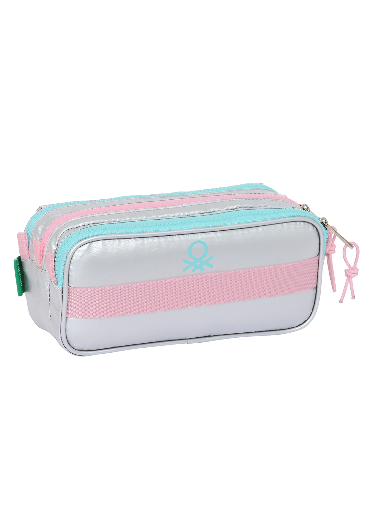 Benetton Silver Large Triple Pencil Case