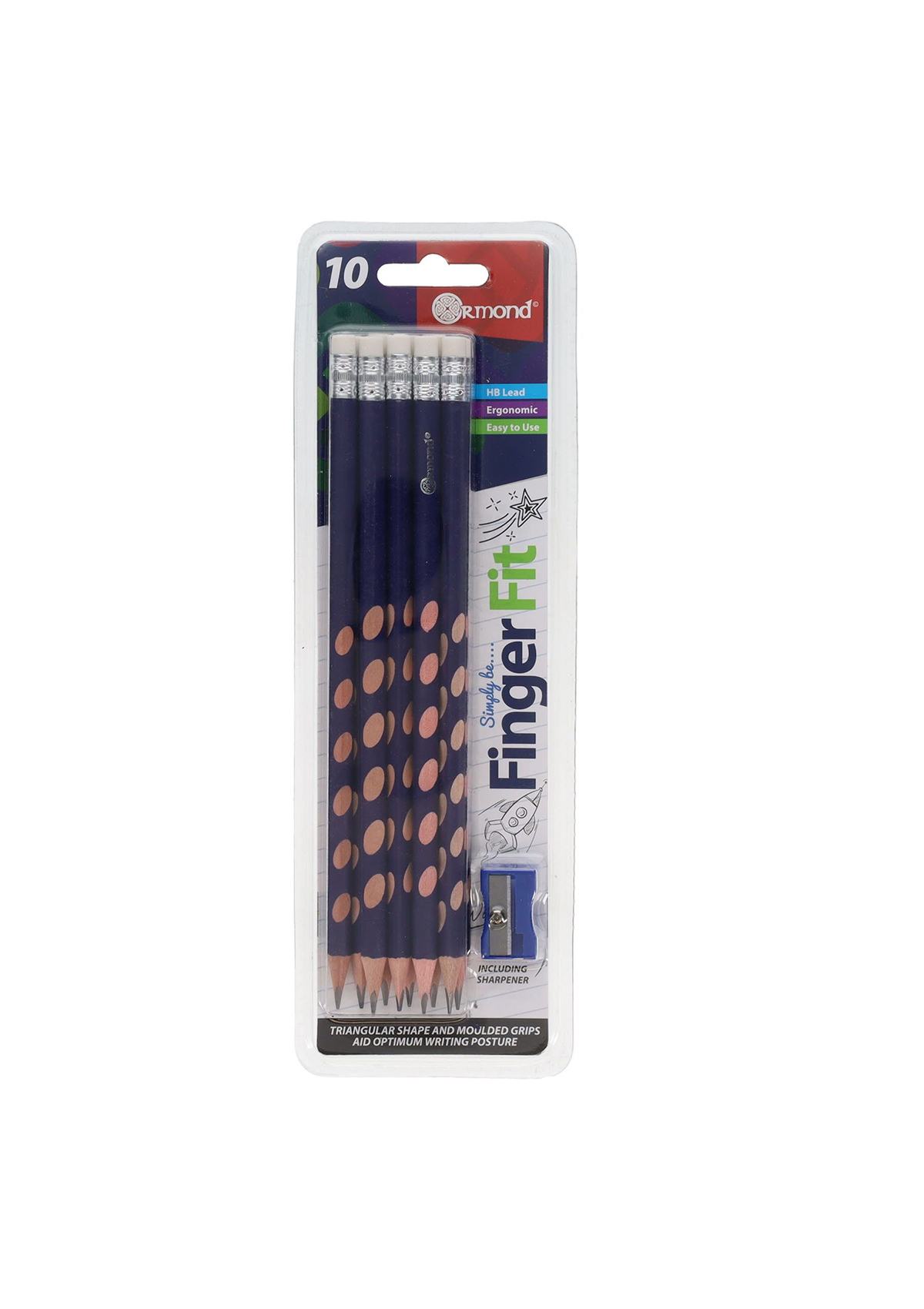 Card 10 Finger Fit Hb Triangular Pencils With Sharpener