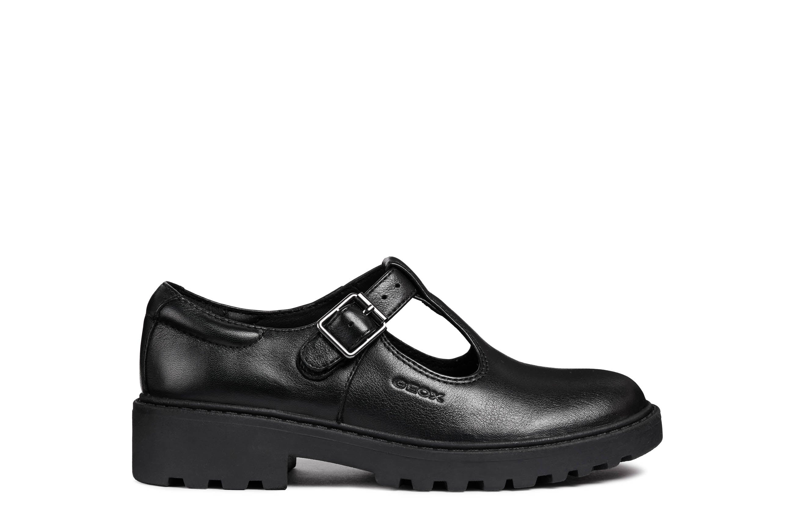 Geox Girls School Shoes CASEY Black Leather Buckle