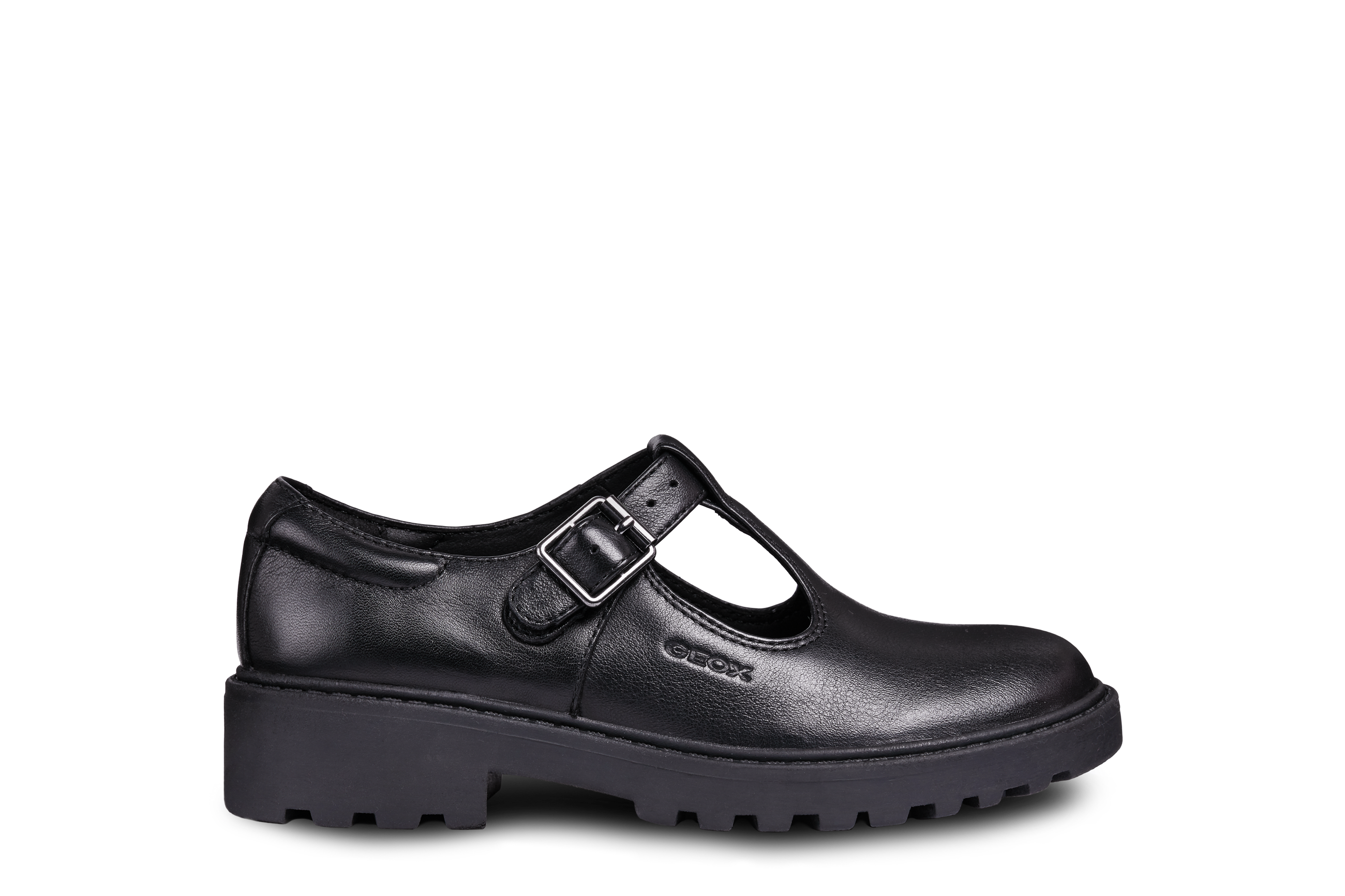 Geox Girls School Shoes CASEY Black Leather Buckle