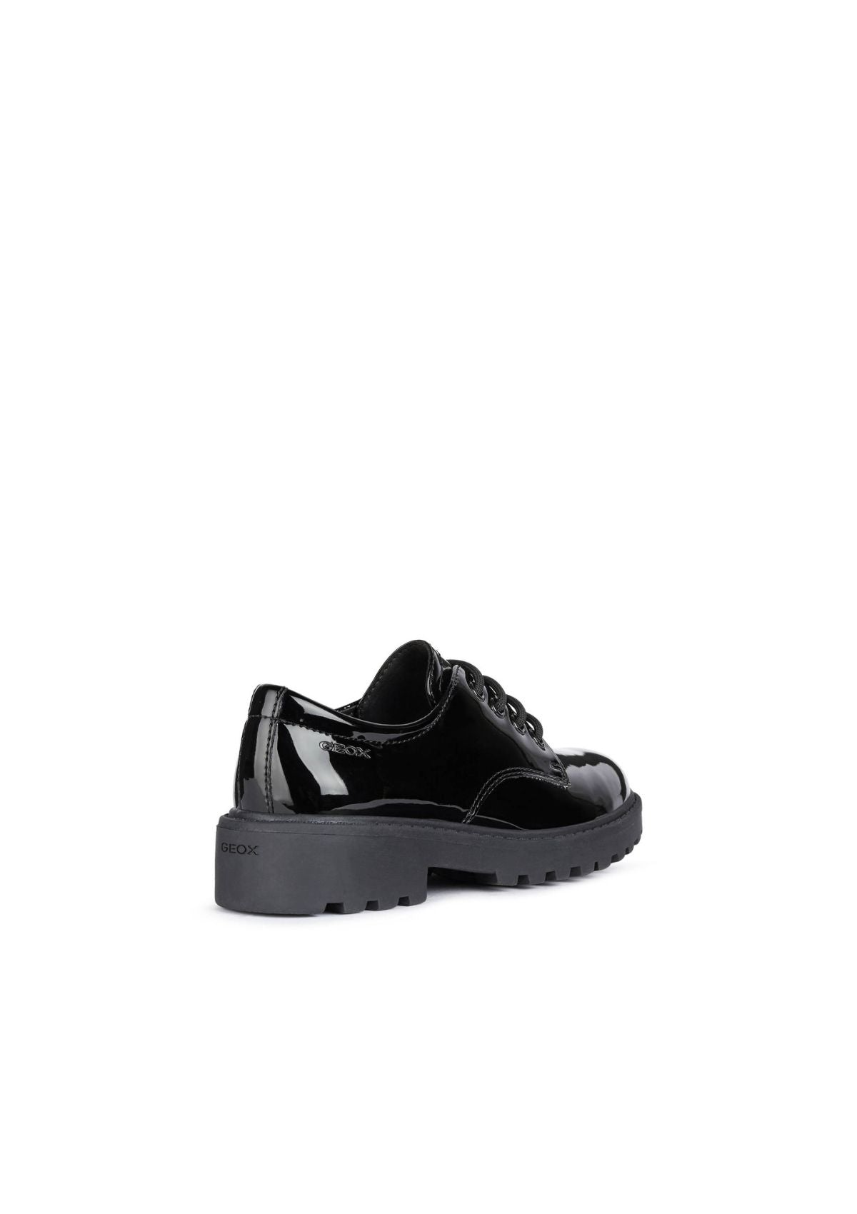 Geox Girls School Shoes CASEY Black Patent Laced side back