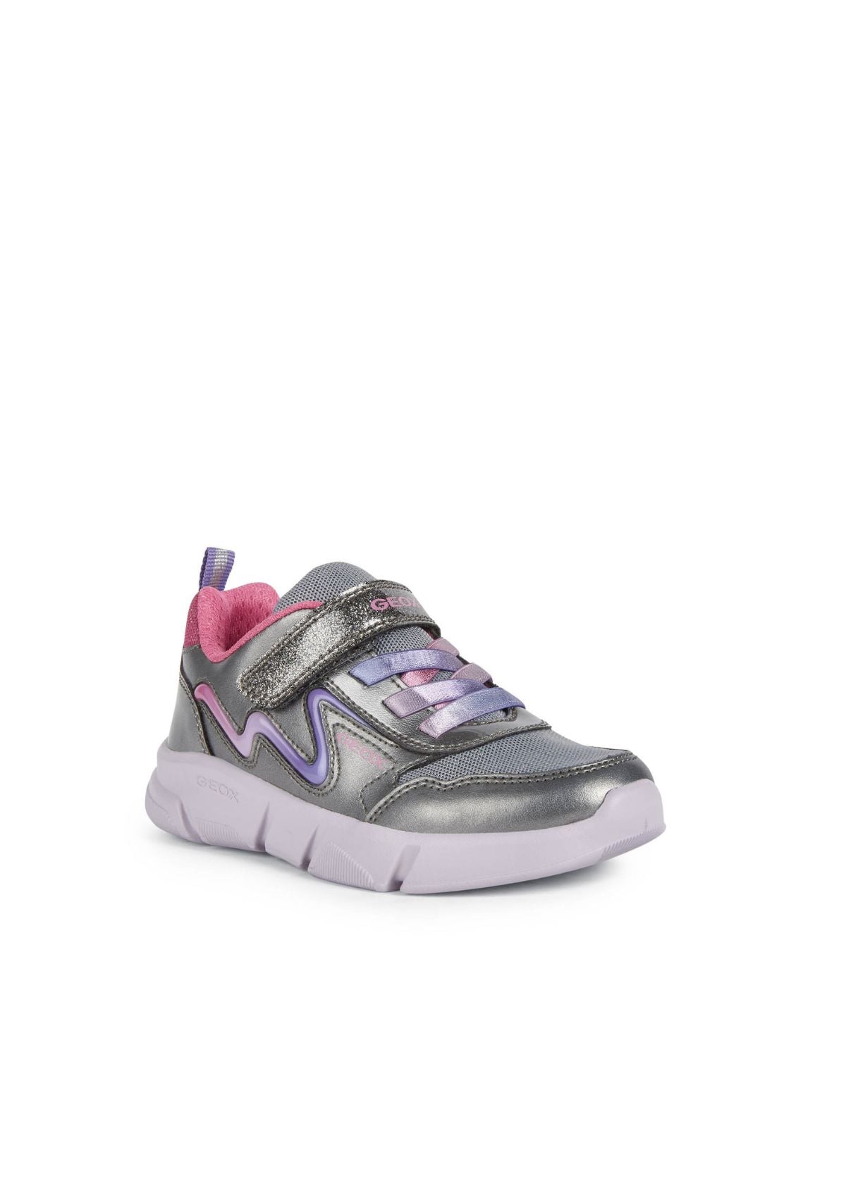 Geox Girls Trainers ARIL Lights-up Silver Lilac side front