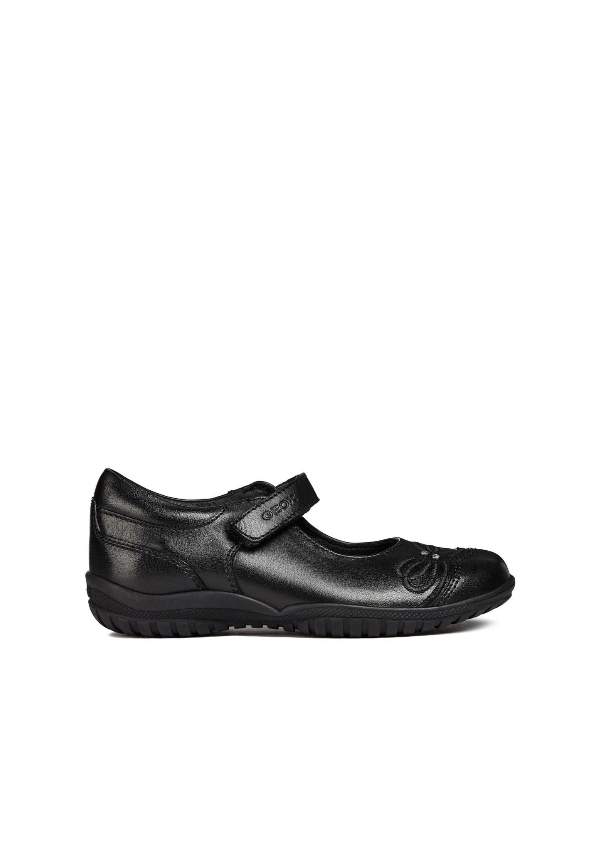 Geox Junior Girls School Shoes Shadow Black Velcro side