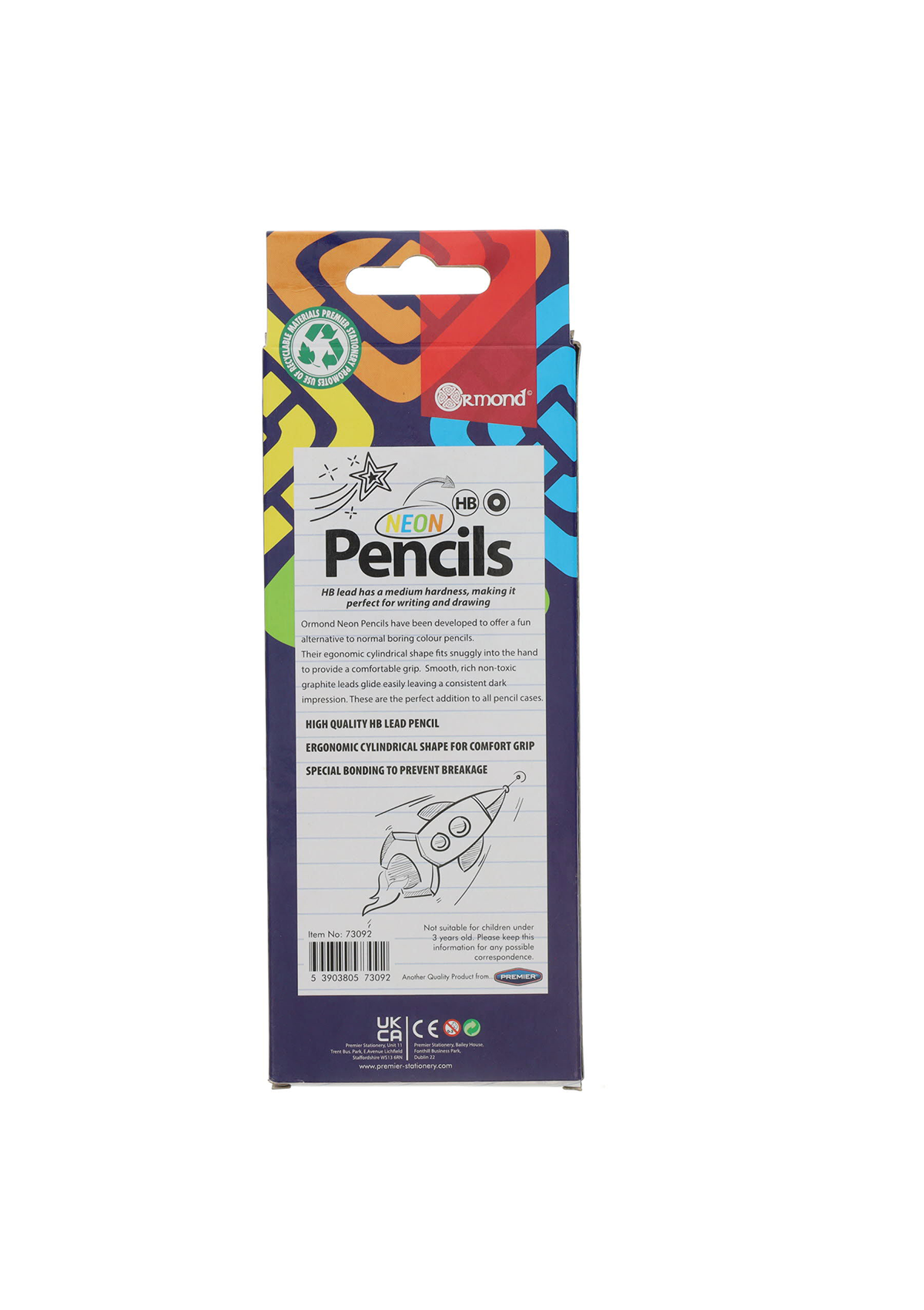 Pkt.10 HB Rubber Tipped Pencils - Neon