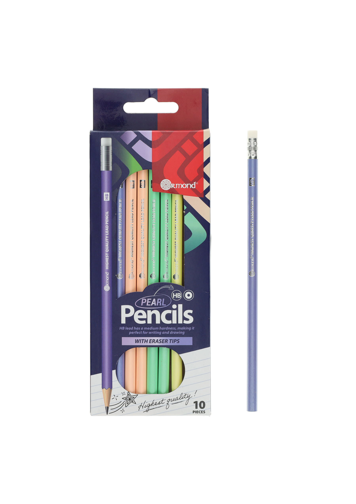 Pkt.10 HB Rubber Tipped Pencils - Pearl