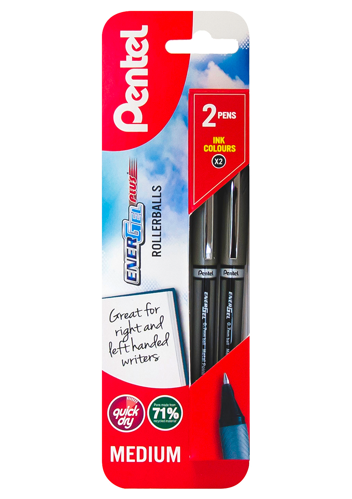 Pentel Pkt.2 Energel Plus 0.7mm Rollerball Gel Pens - Black
