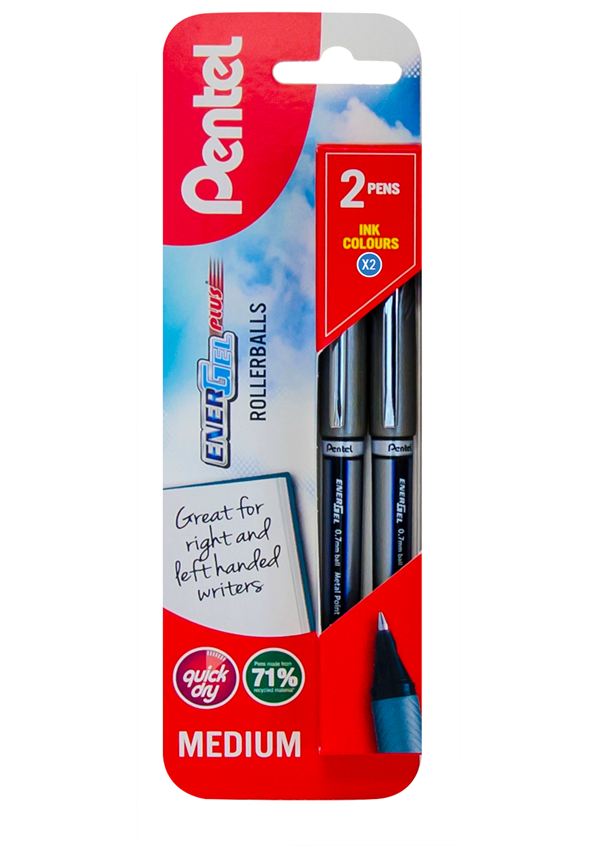Pentel Pkt.2 Energel Plus 0.7mm Rollerball Pens - Blue