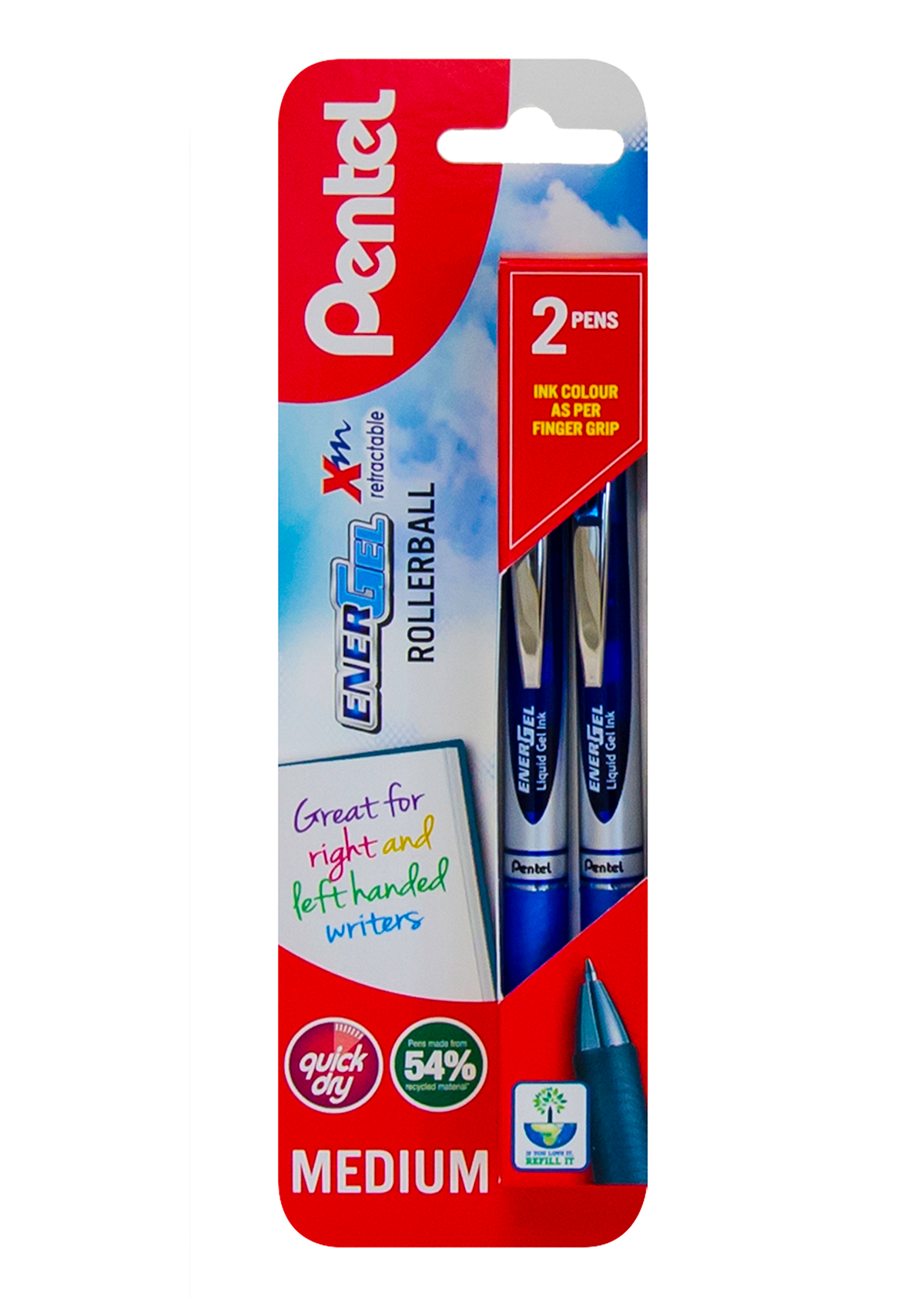 Pentel Pkt.2 Energel Xm 0.7mm Rollerball Gel Ink Pens - Blue